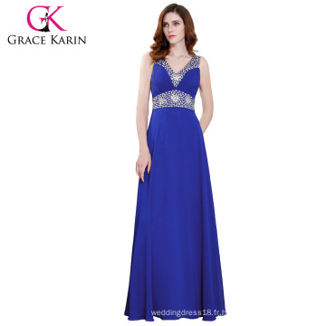 Grace Karin Womens sans manches en mousseline de soie Blue Party Gowns Robe de soirée en mousseline de soie CL4410